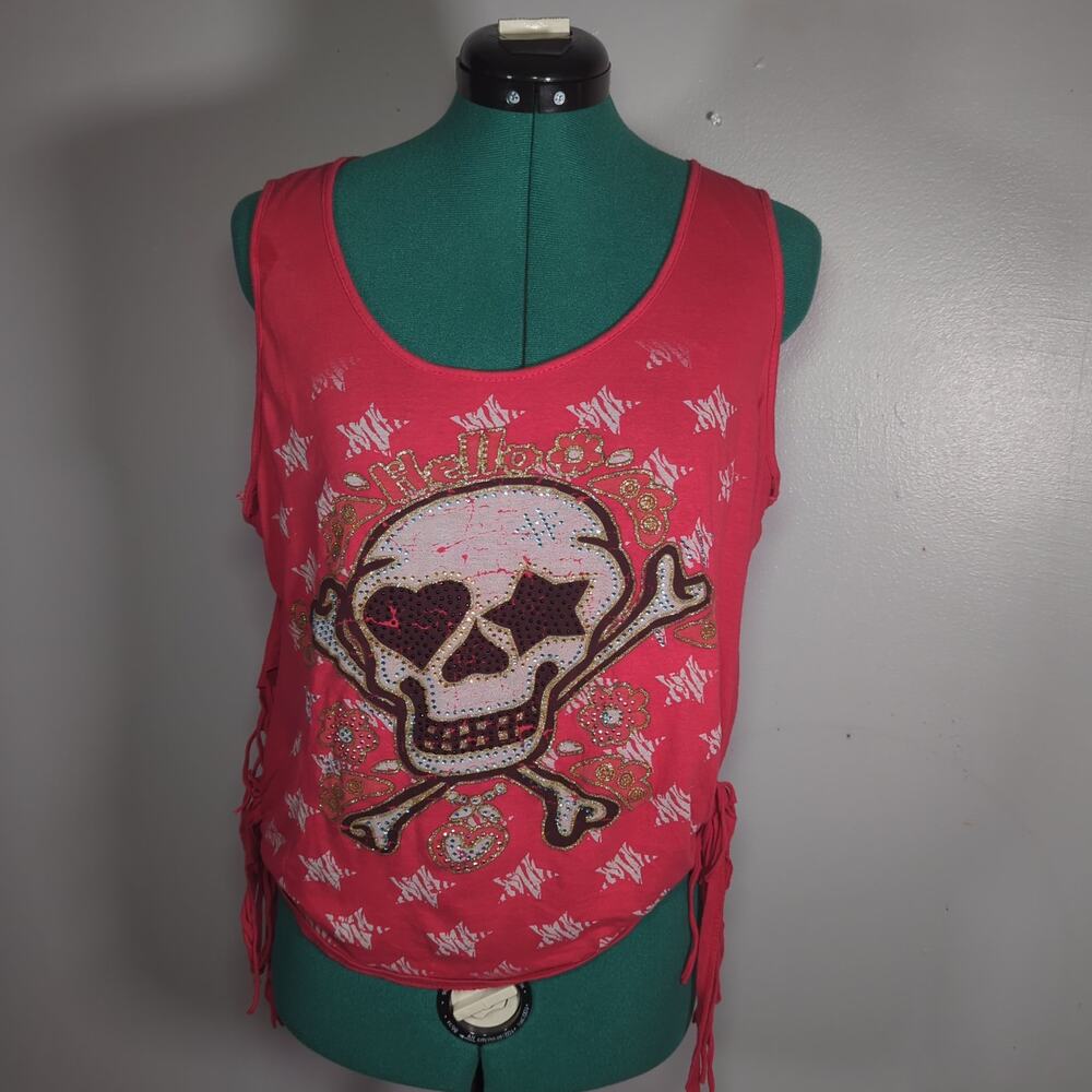ASSA Skull Fringe Tank Large Cotton Y2K Emo Scene Mall Goth Grunge